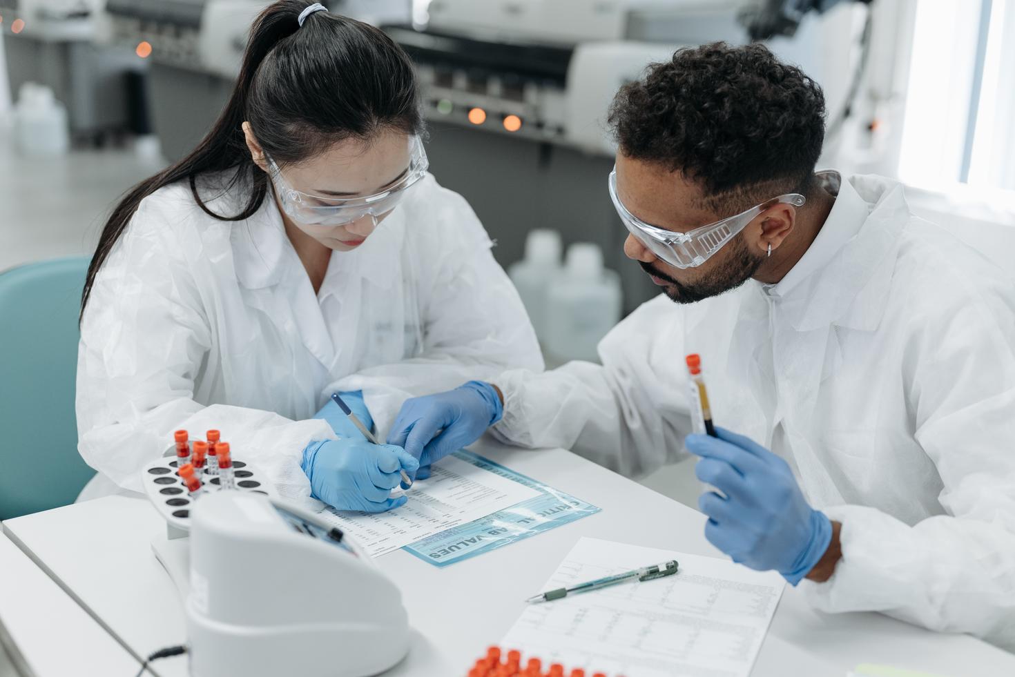 Students processing samples in a lab