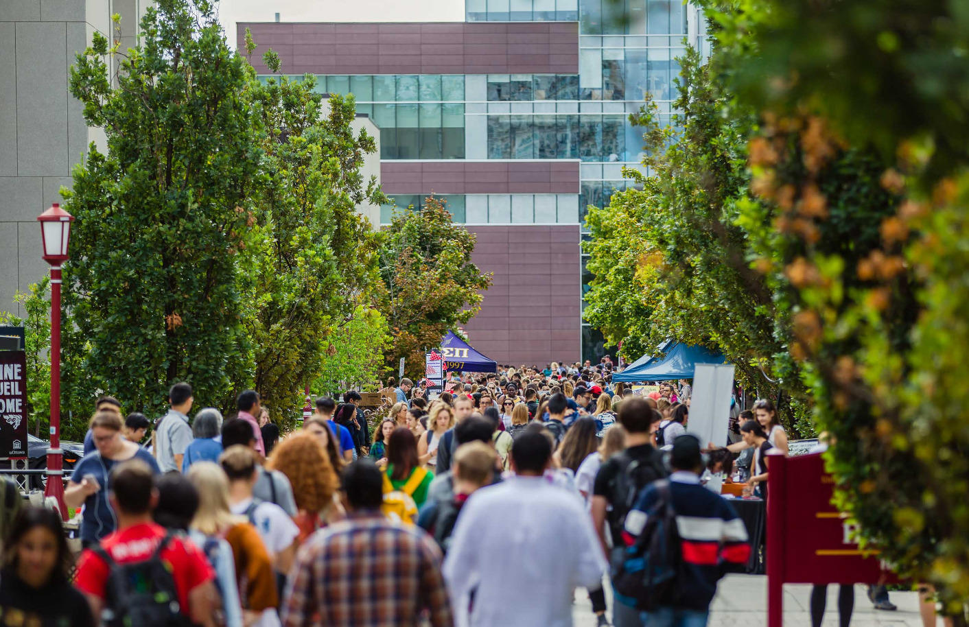 Students walking outside on campus