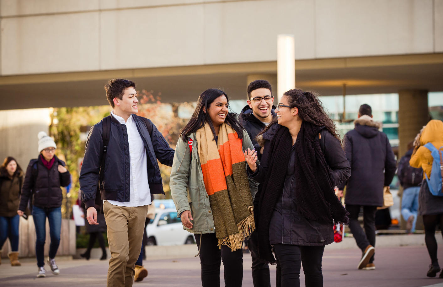 Students happy talking and walking