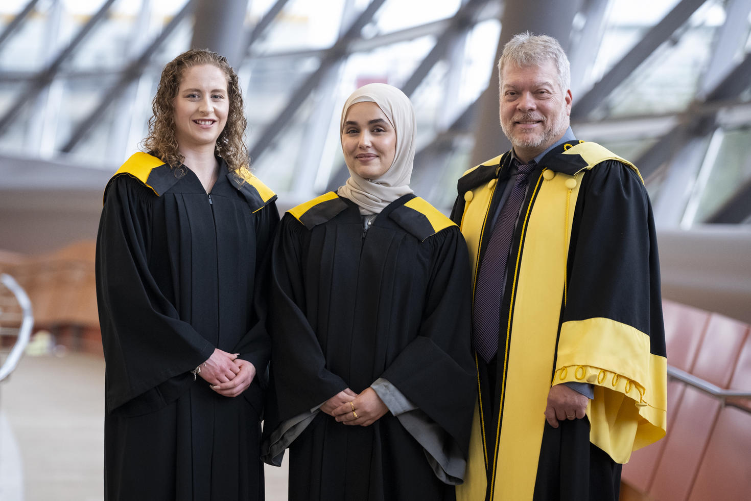 Shilo Rousseau, Enas Abushaikha and Dean Louis Barriault at Convocation 2024