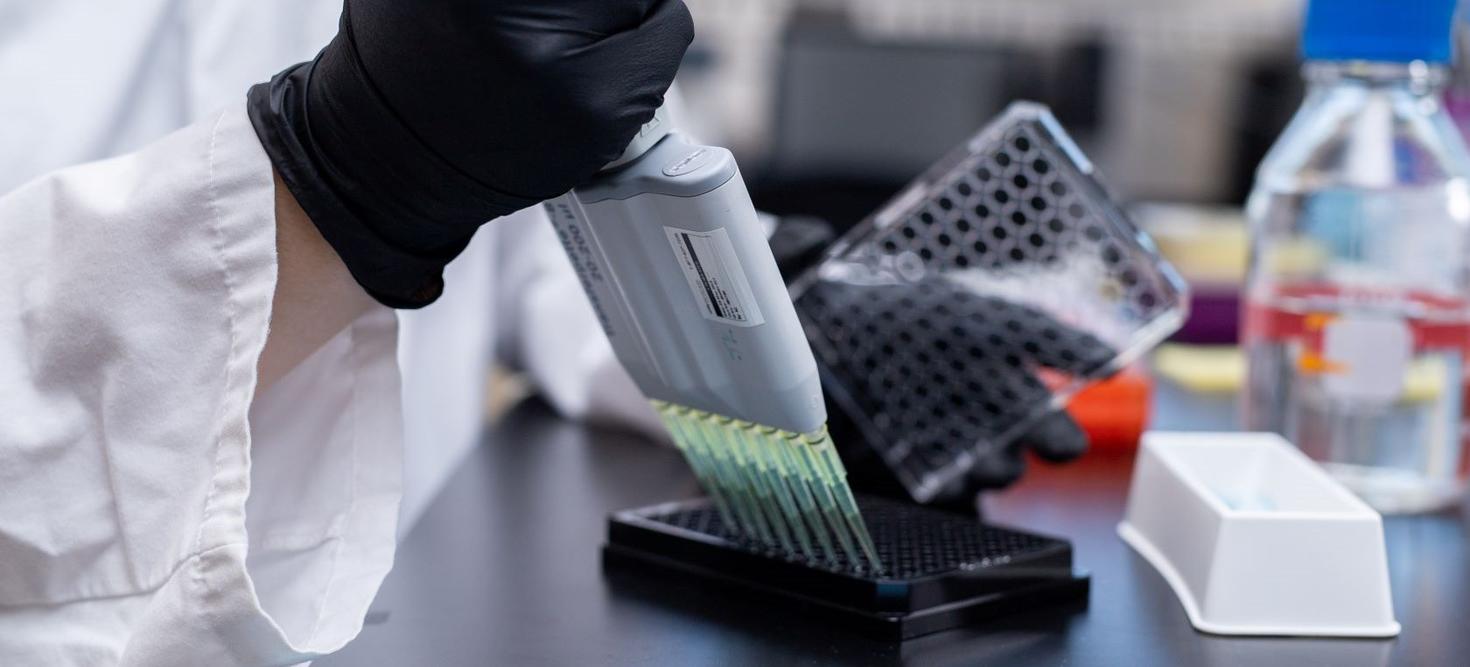 Close up on hand manipulating liquid samples