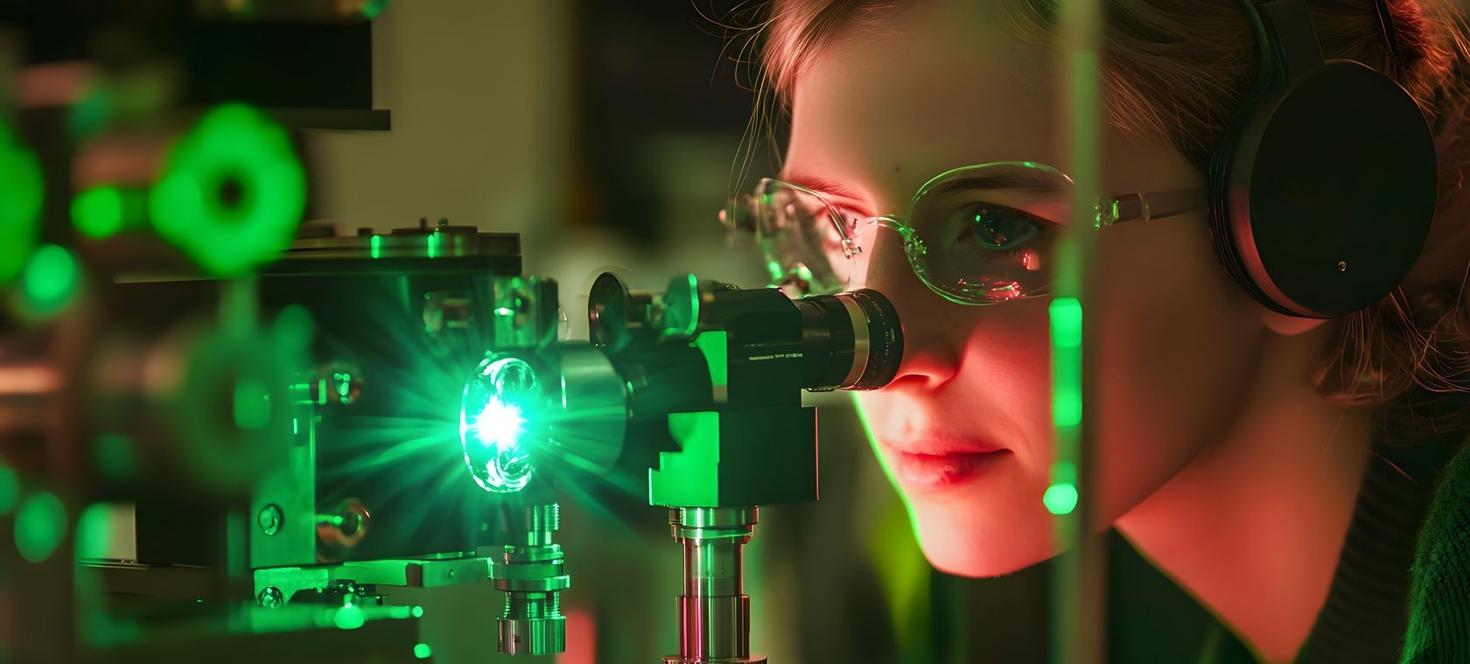 Focused Scientist Engaged in Laser Technology Testing in a Lab