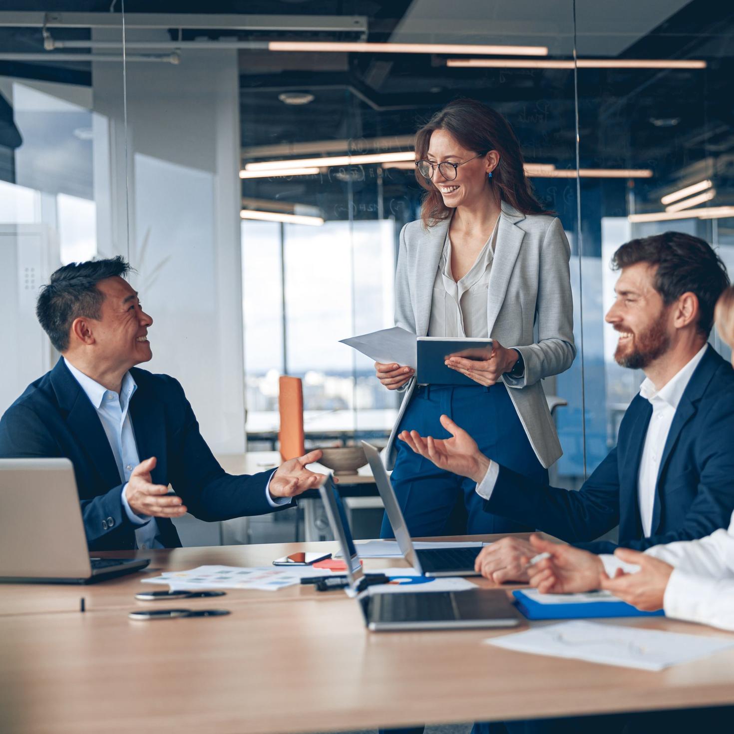 Finance people interacting in a meeting