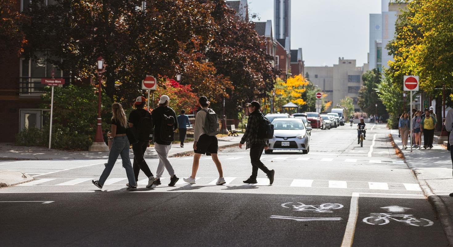 Students crossing on campus