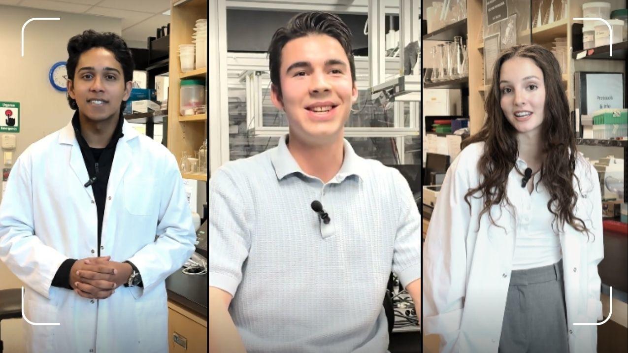 Kevin, Christopher and Maika posing in a lab.