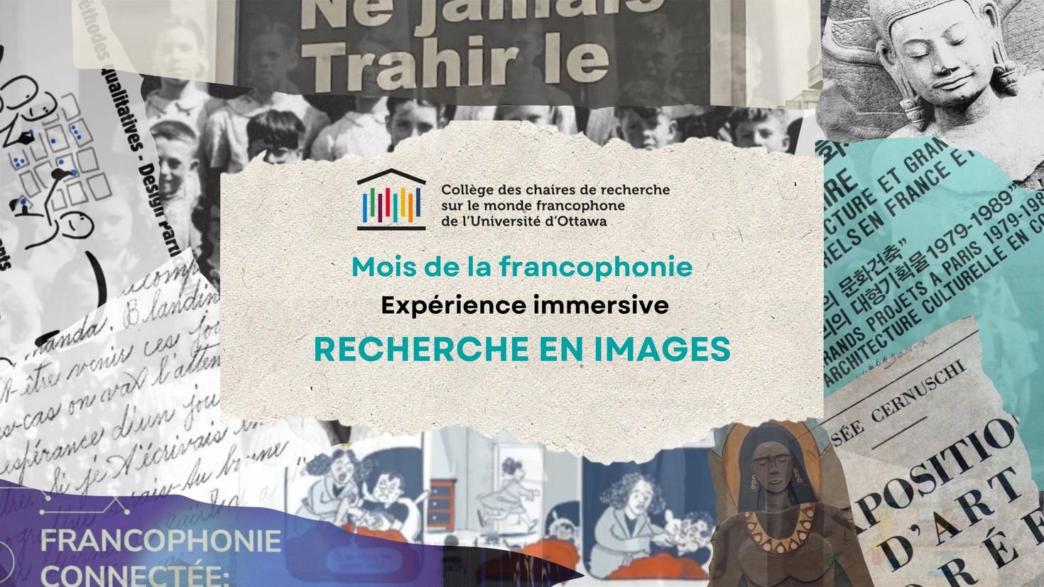 Affiche annonçant l’activité “Recherche en images – Expérience immersive”, organisée dans le cadre du Mois de la Francophonie.