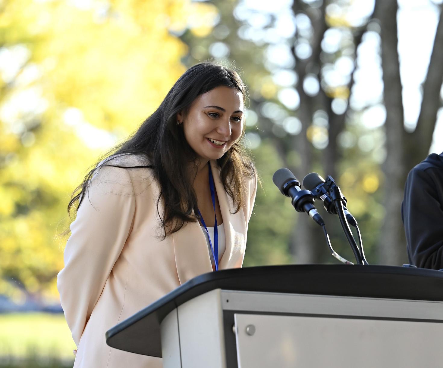 Olga Koppel, the founder EcoSafeSense during the Kanata North Smart Shuttle Launch.