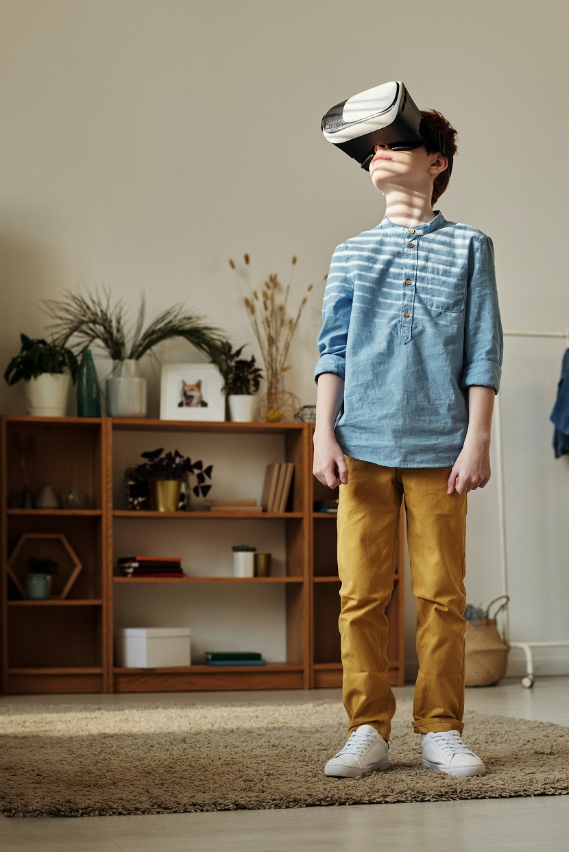 A child using a virtual reality headset