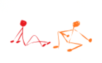 Two stick people sitting on the floor across from each other relaxing.