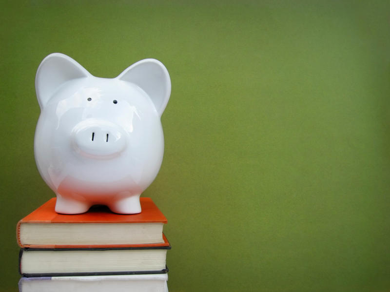 Piggy bank on a stack of books