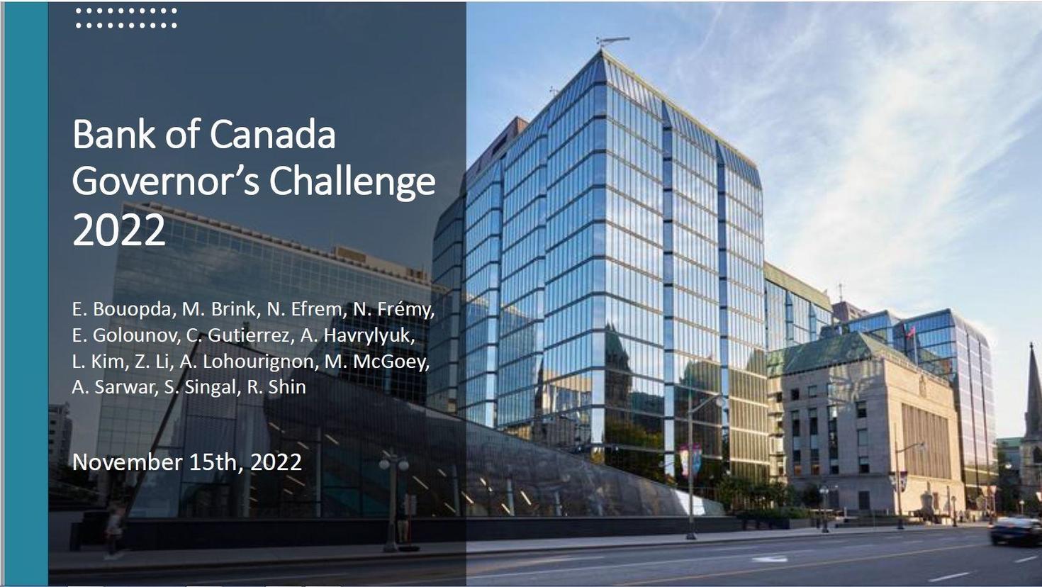Bank of Canada Governor's Challenge 2022