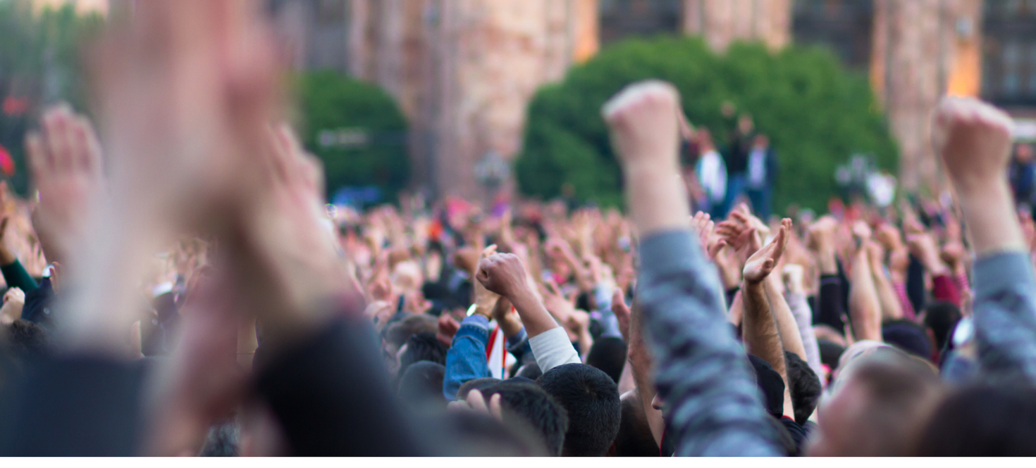 Fists raised in protest