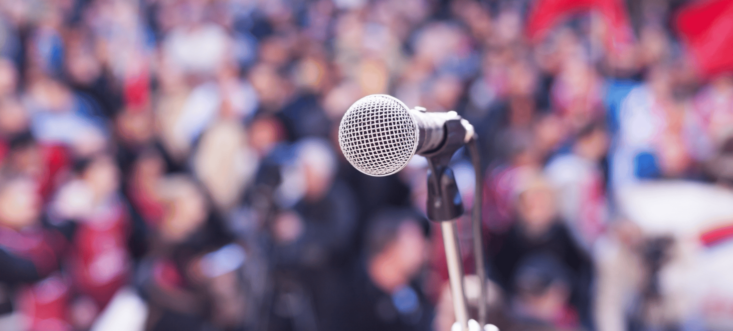 Microphone in front of a crowd