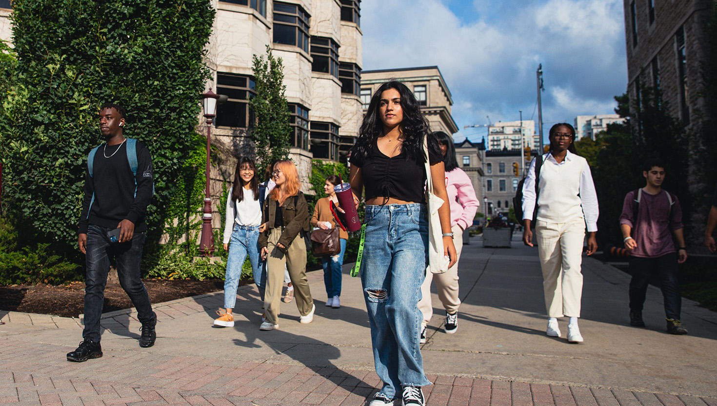 students walking on campus