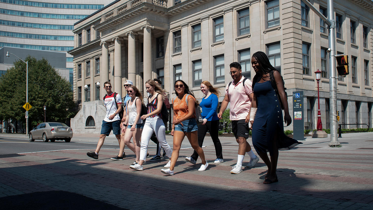 Students crossing the road