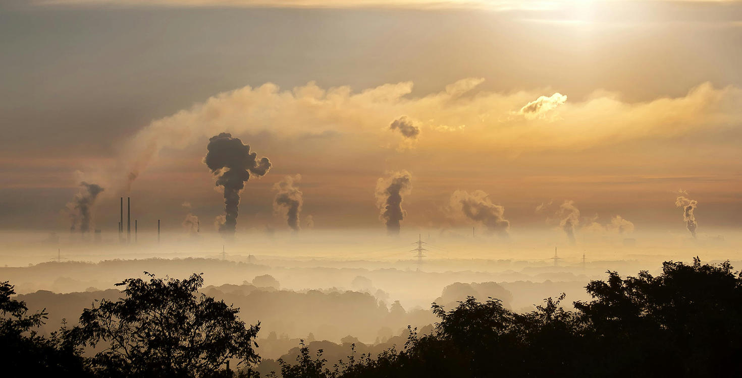Polluted skyline with factories