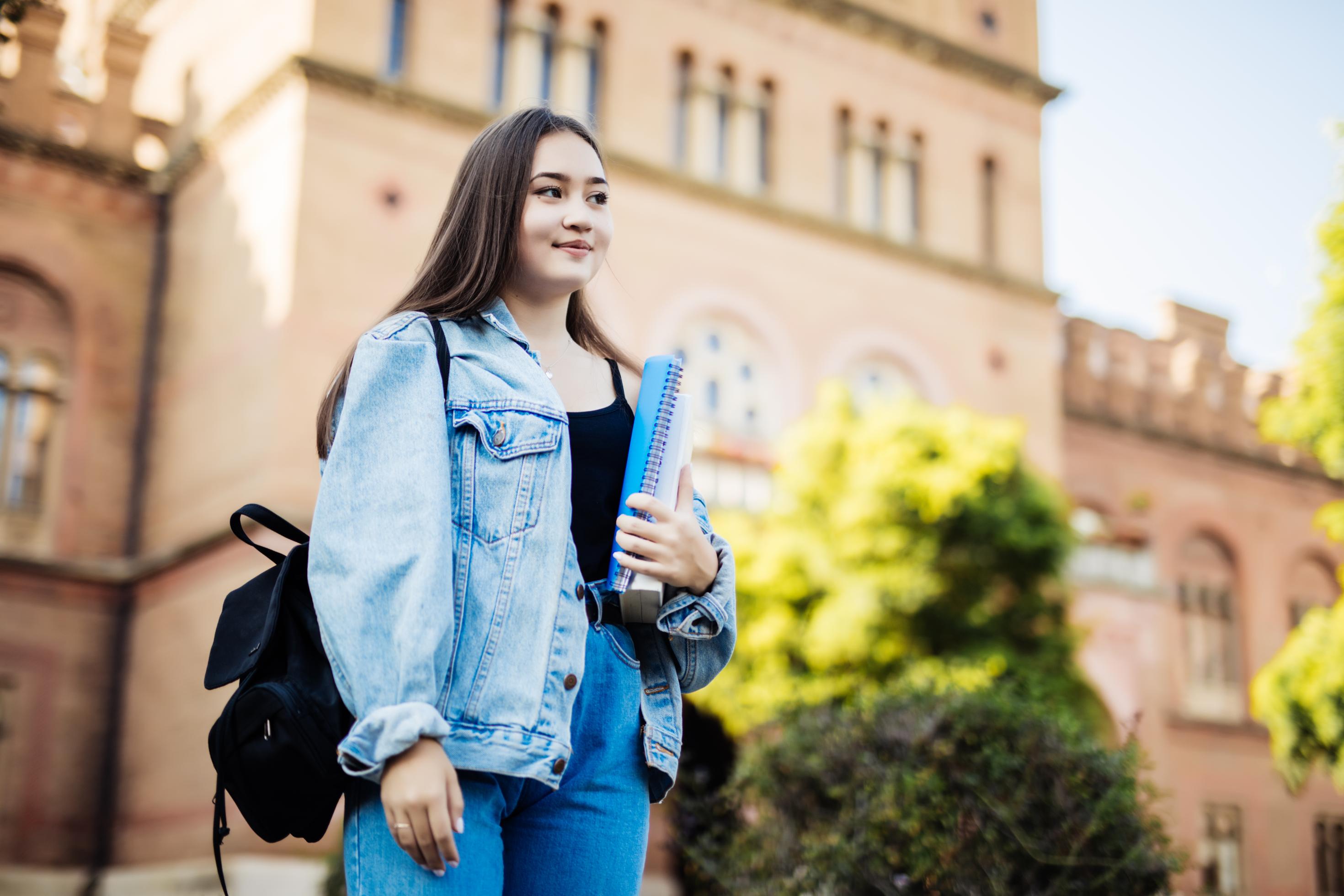 Student walking on campus