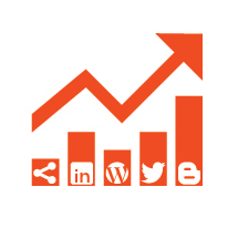Graph with social media icons with an upward curve
