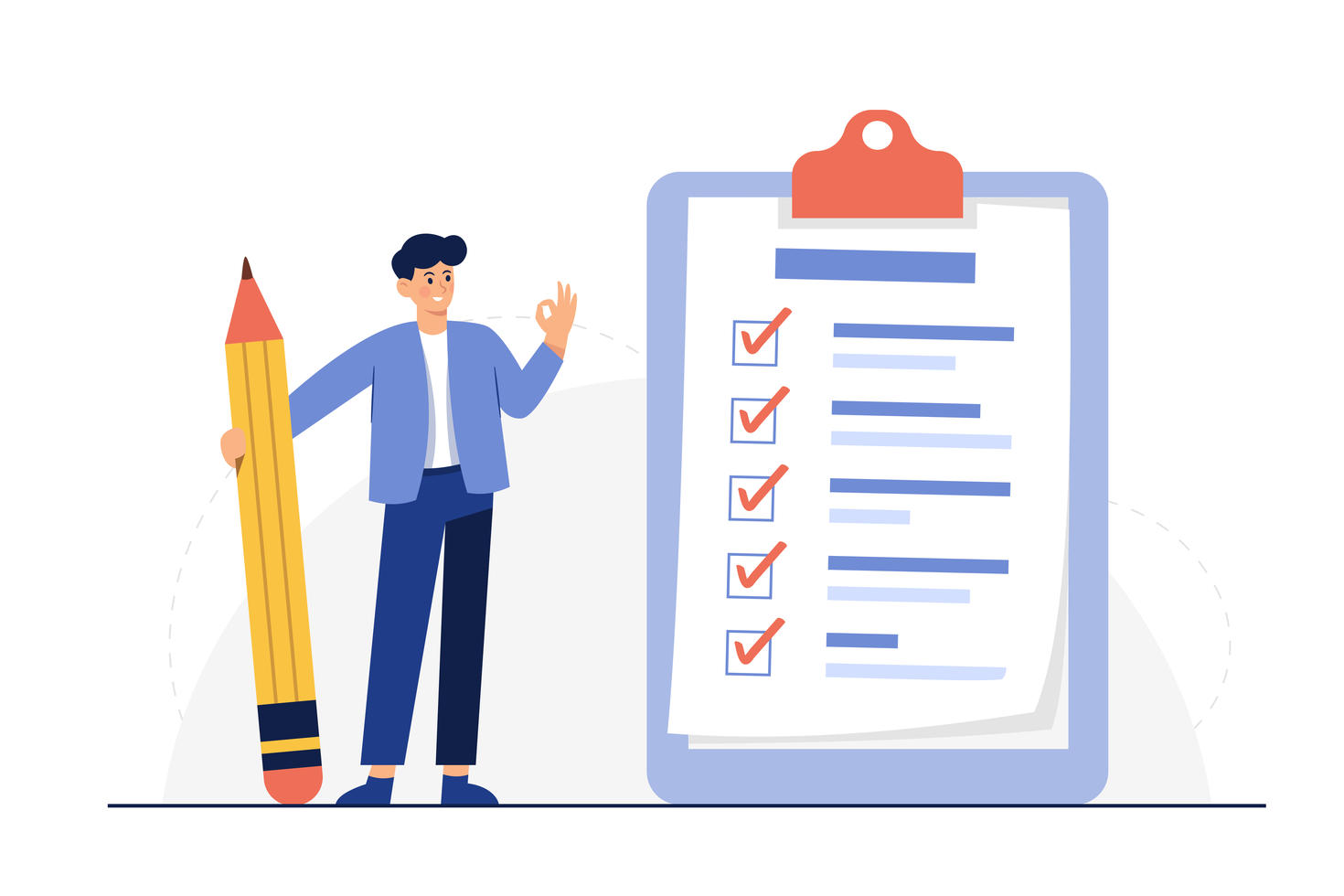 Illustration of a person beside a checklist