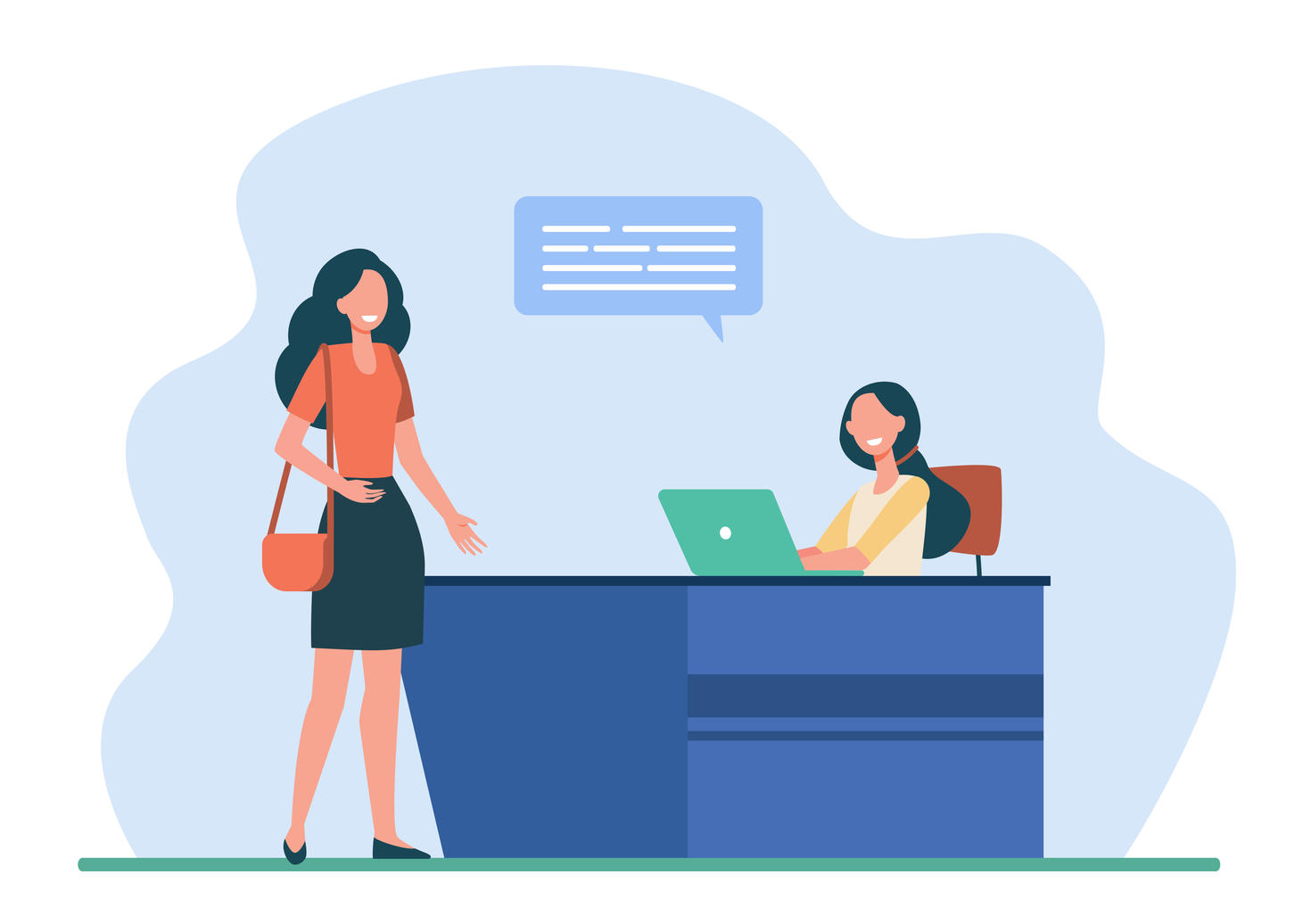 drawing of a person at a desk receptioon