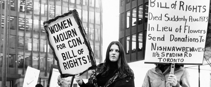 Black and white photo of women protesting