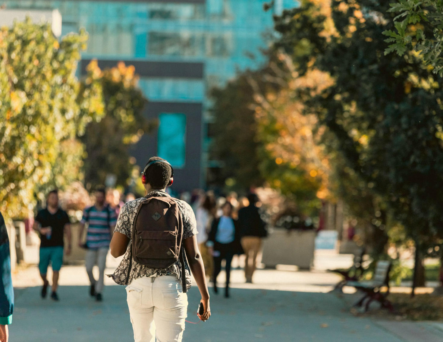 Student walking on campus
