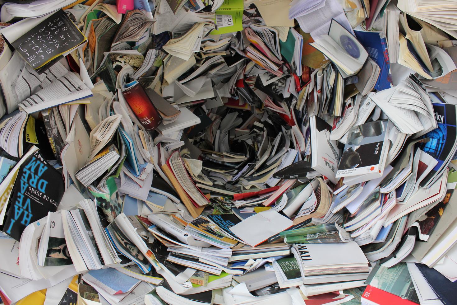 Written material arranged in a circular pile