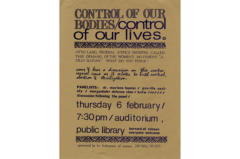 Poster Control of our bodies/control of our lives (British Columbia Federation of Women fonds)