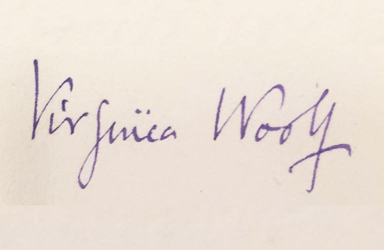 Inside page of Orlando by Virginia Woolf, signed (1928). Photograph taken at University of Ottawa Archives and Special Collections.