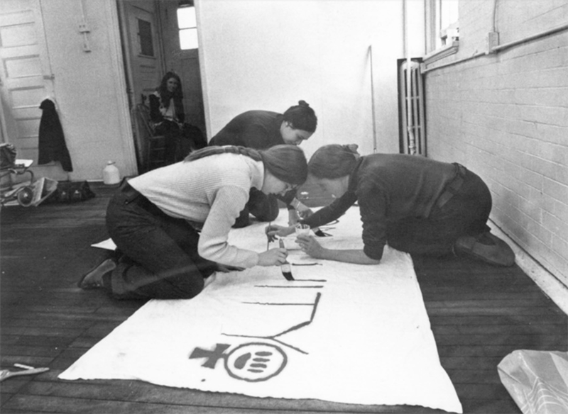 Women creating a gender equality banner at the height of the second-wave feminist movement, 1972. 10-001-S3-I130. CWMA Collection.  uOttawa Archives and Special Collections