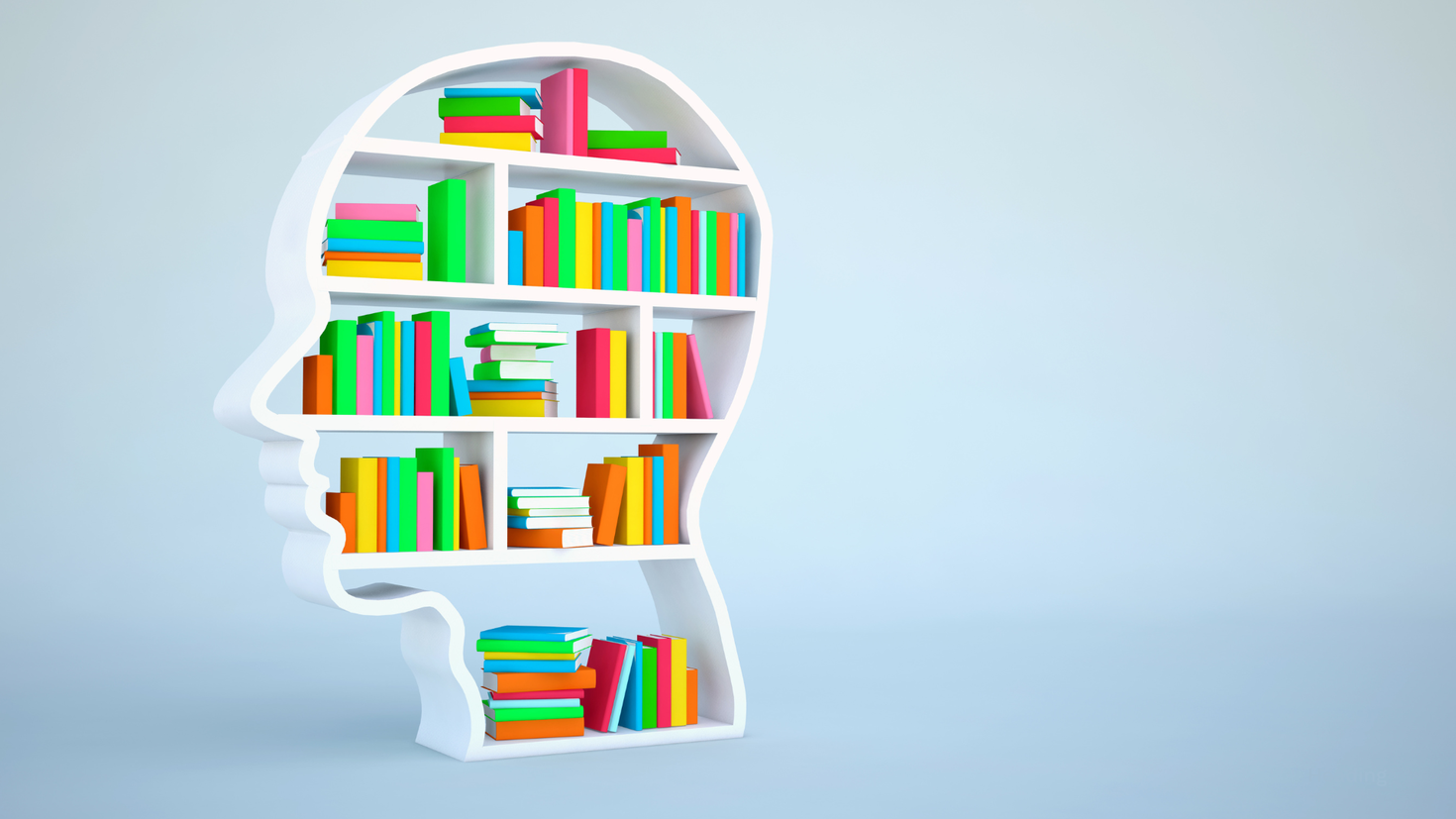 Illustration of a head full of books
