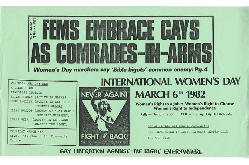 GLARE, “Fems Embrace Gays as Comrades-in-Arms” flyer