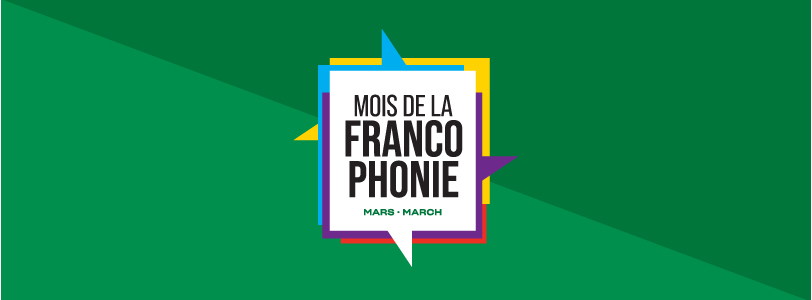 background green and text<mois de la francophonie Mars-march>
