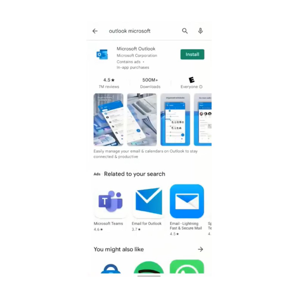 Capture d'écran de Microsoft Outlook sur Google Play store