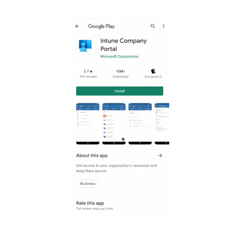 Portail d'entreprise Intune dans Google Play Store