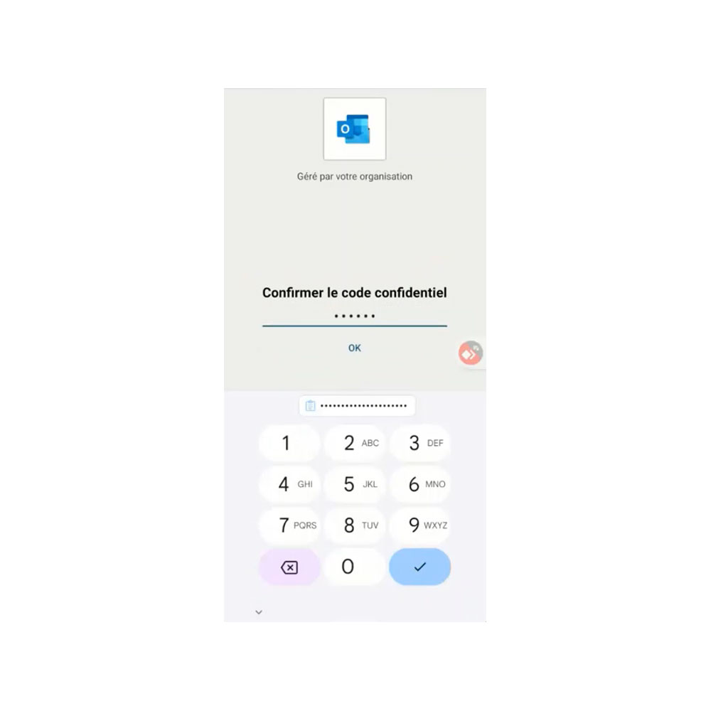 Écran de création de code PIN