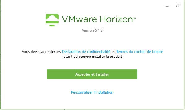 Screen instruction with content VMware Horizon version 5.4.2, you must agree to the privacy agreement and licence terms before you can install the product, agree and install green button and customize installation