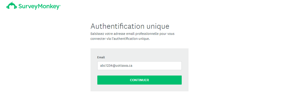 Écran de saisie de l'adresse électronique de SurveyMonkey