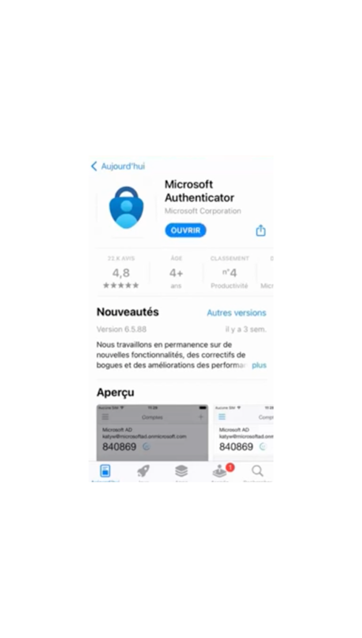 Application d'authentification Microsoft dans l'App Store