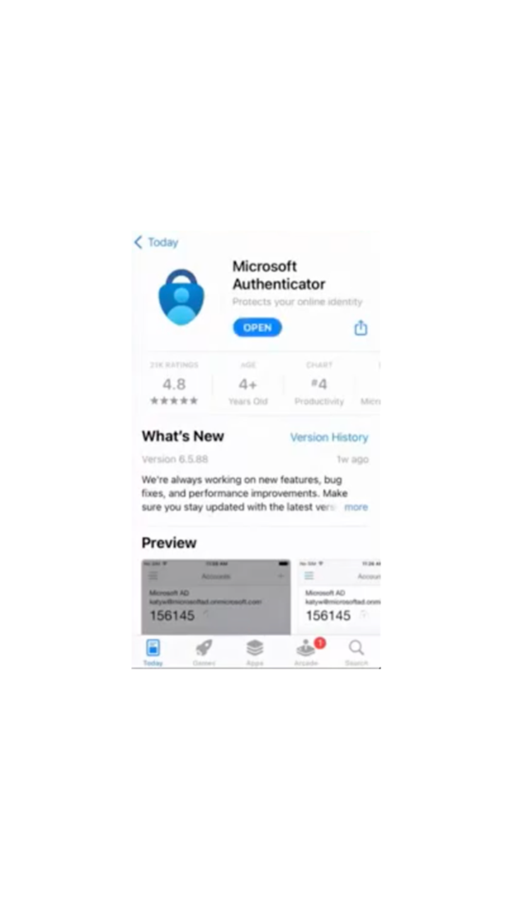 Ouvrir l'application d'authentification Microsoft dans l'App Store