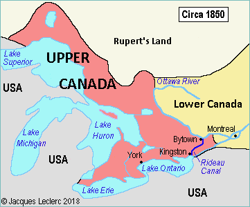 Upper Canada Lower Canada circa 1850