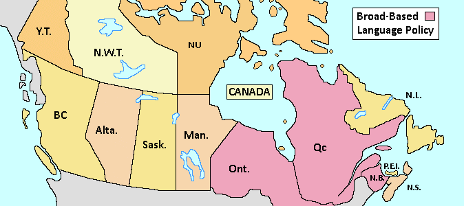 Map of Canada showing the Broad-Based Provinces : New Brunswick, Ontario, Quebec 