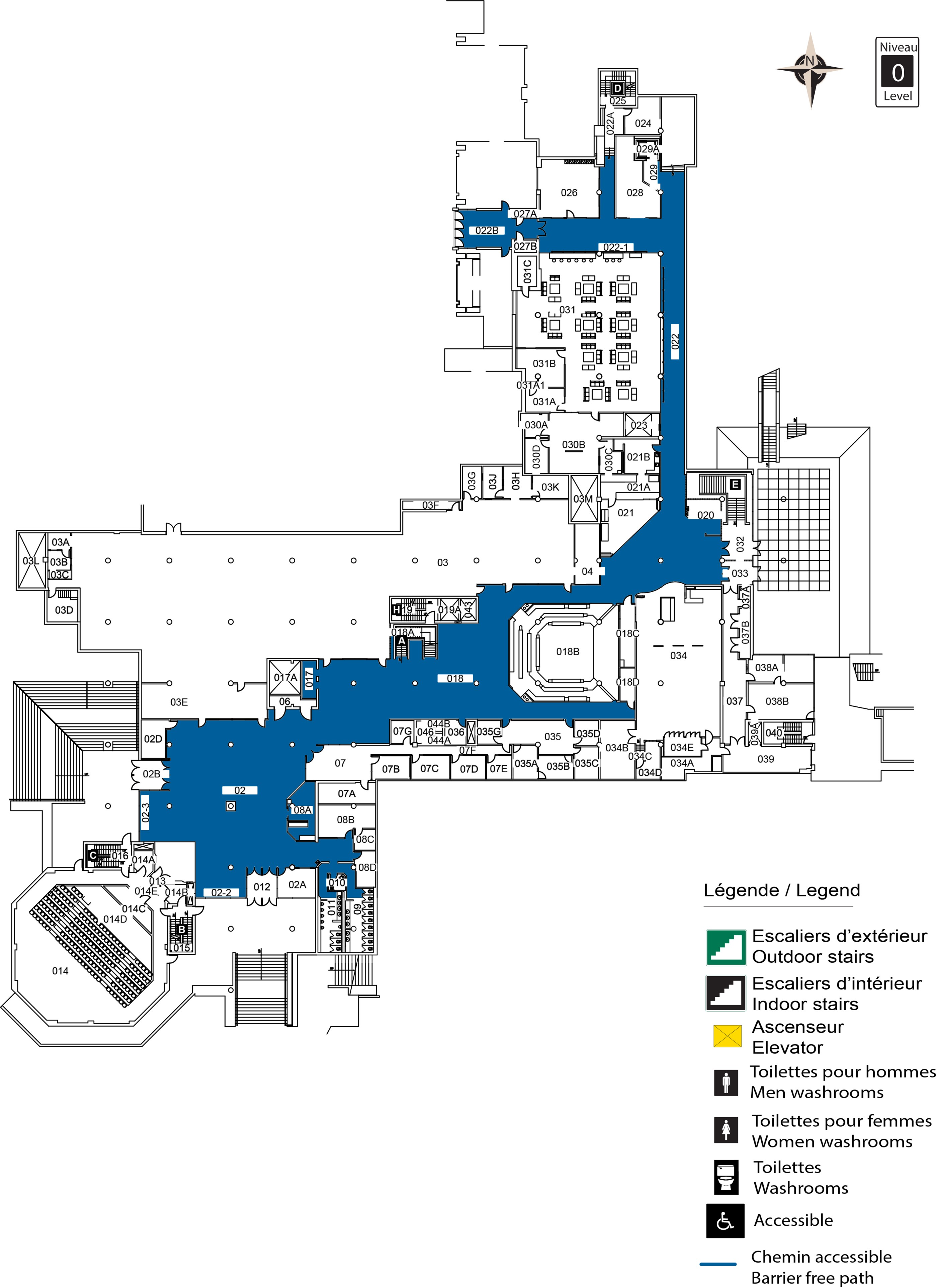 Plan d'accès au niveau 0 du UCU