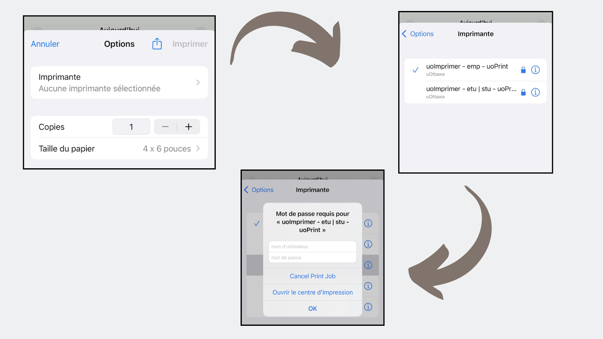 processus d'installation d'imprimante iOS