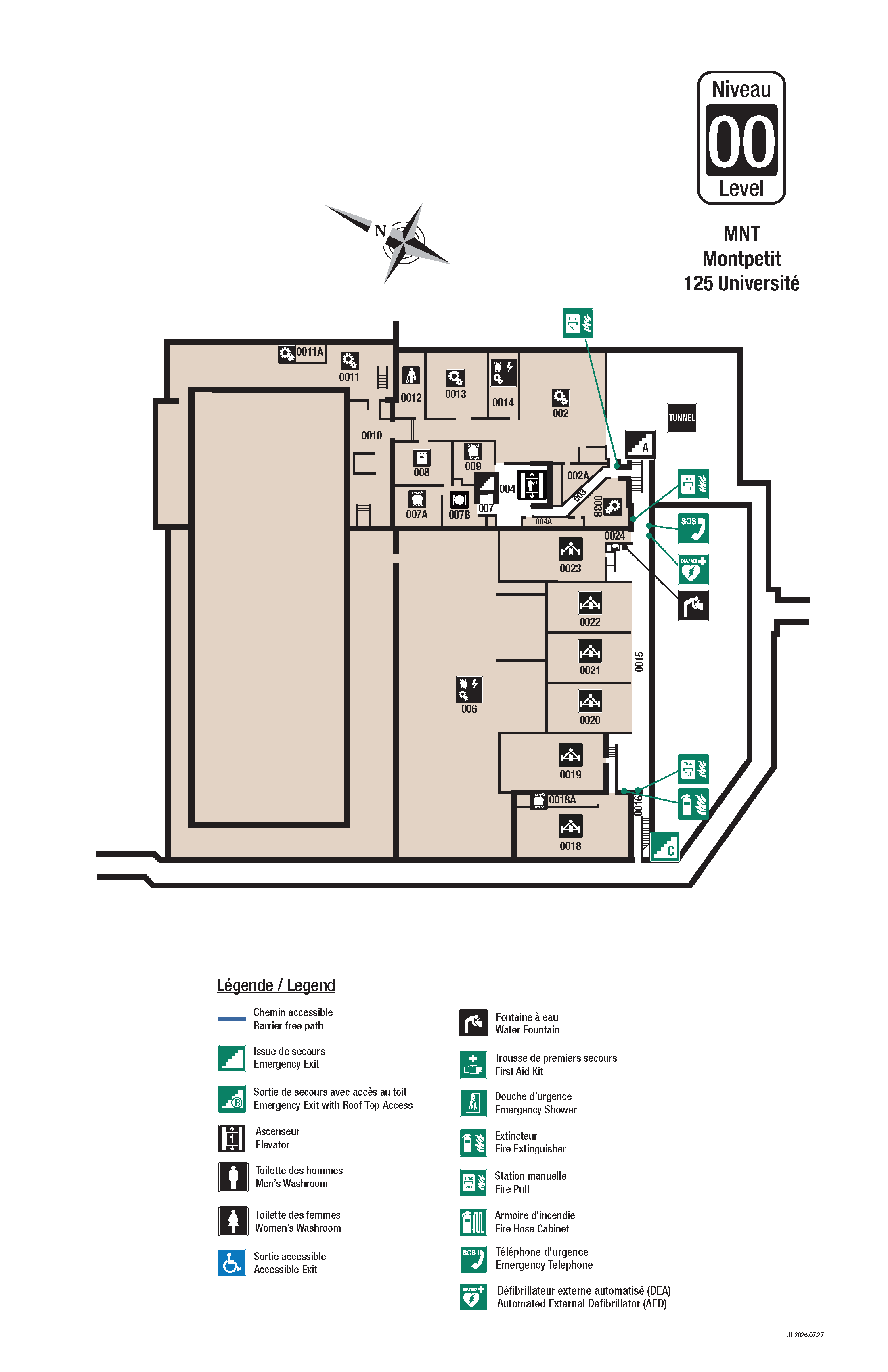 Plan d'accès au niveau 00 du MNT