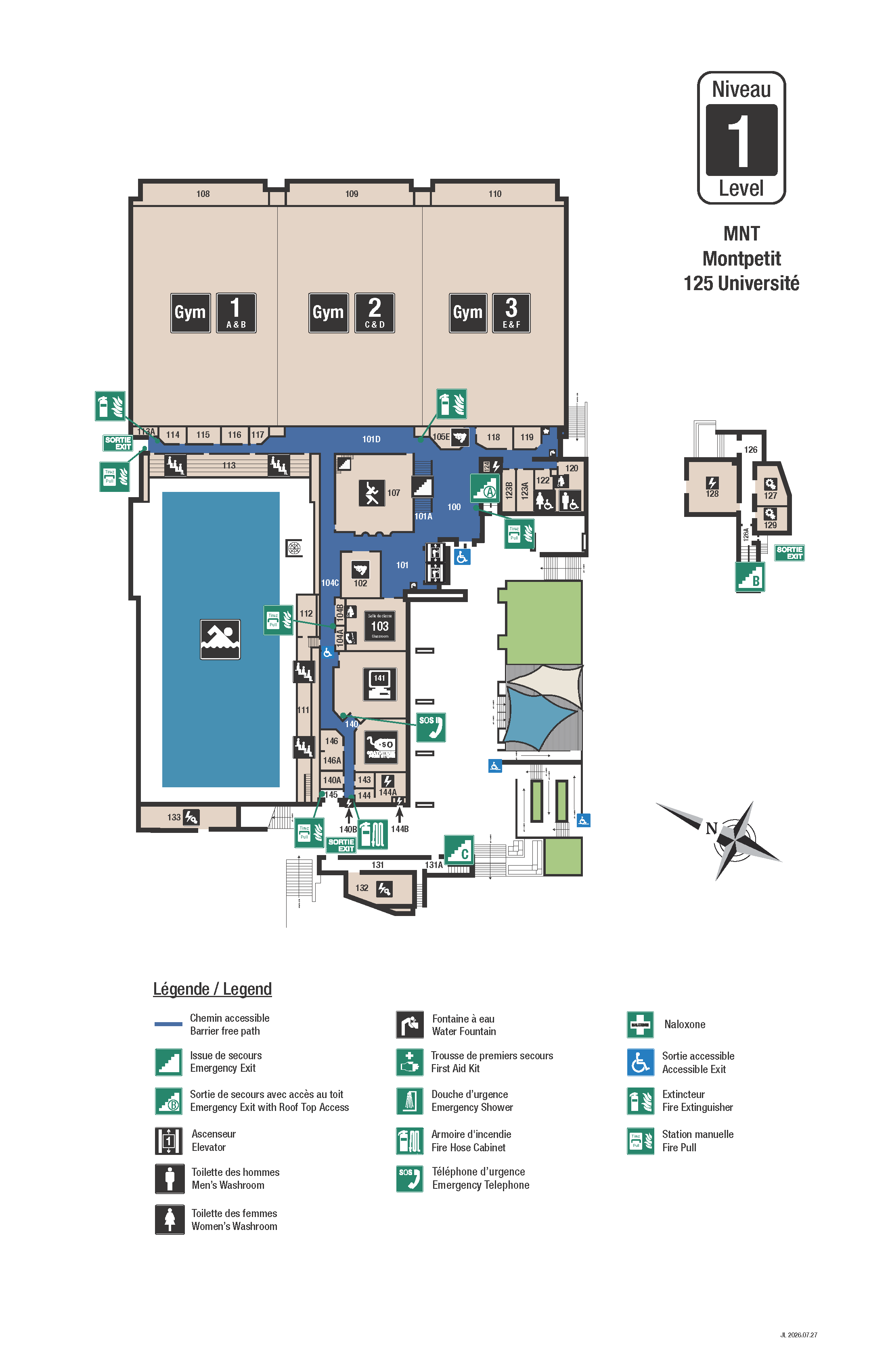 Plan d'accès au niveau 1 du MNT