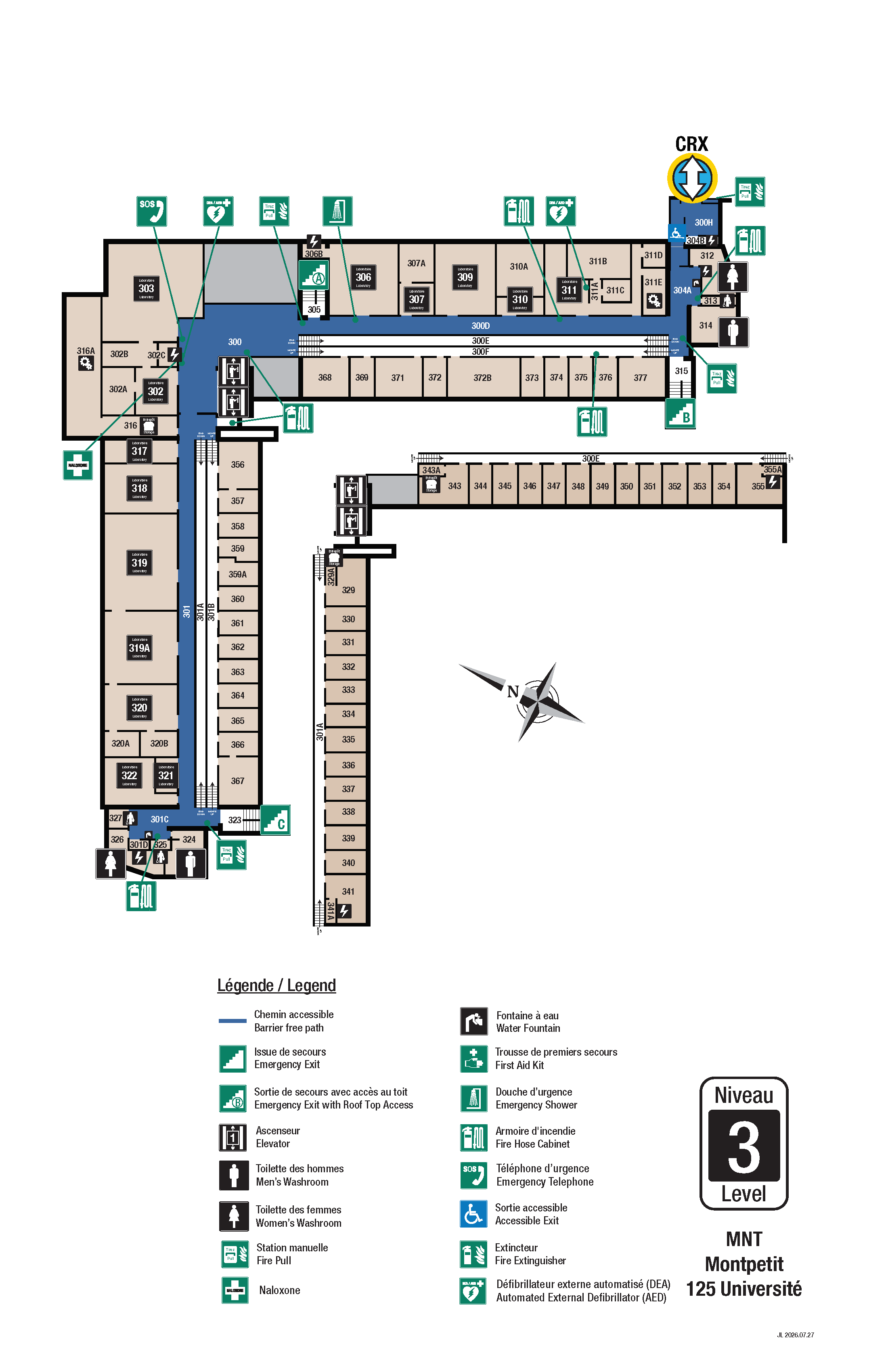Plan d'accès au niveau 3 du MNT