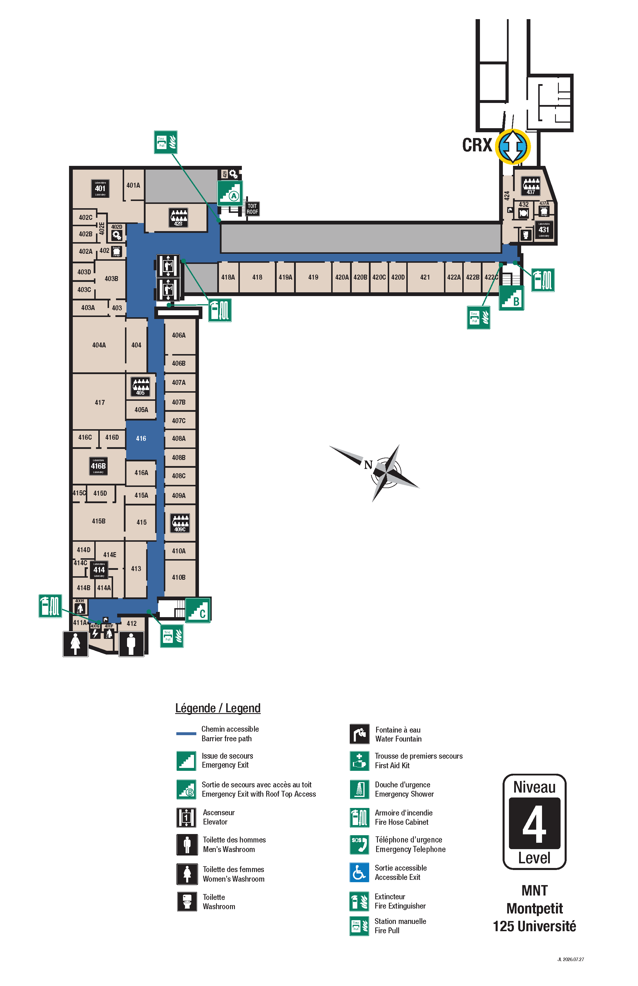 Plan d'accès au niveau 4 du MNT