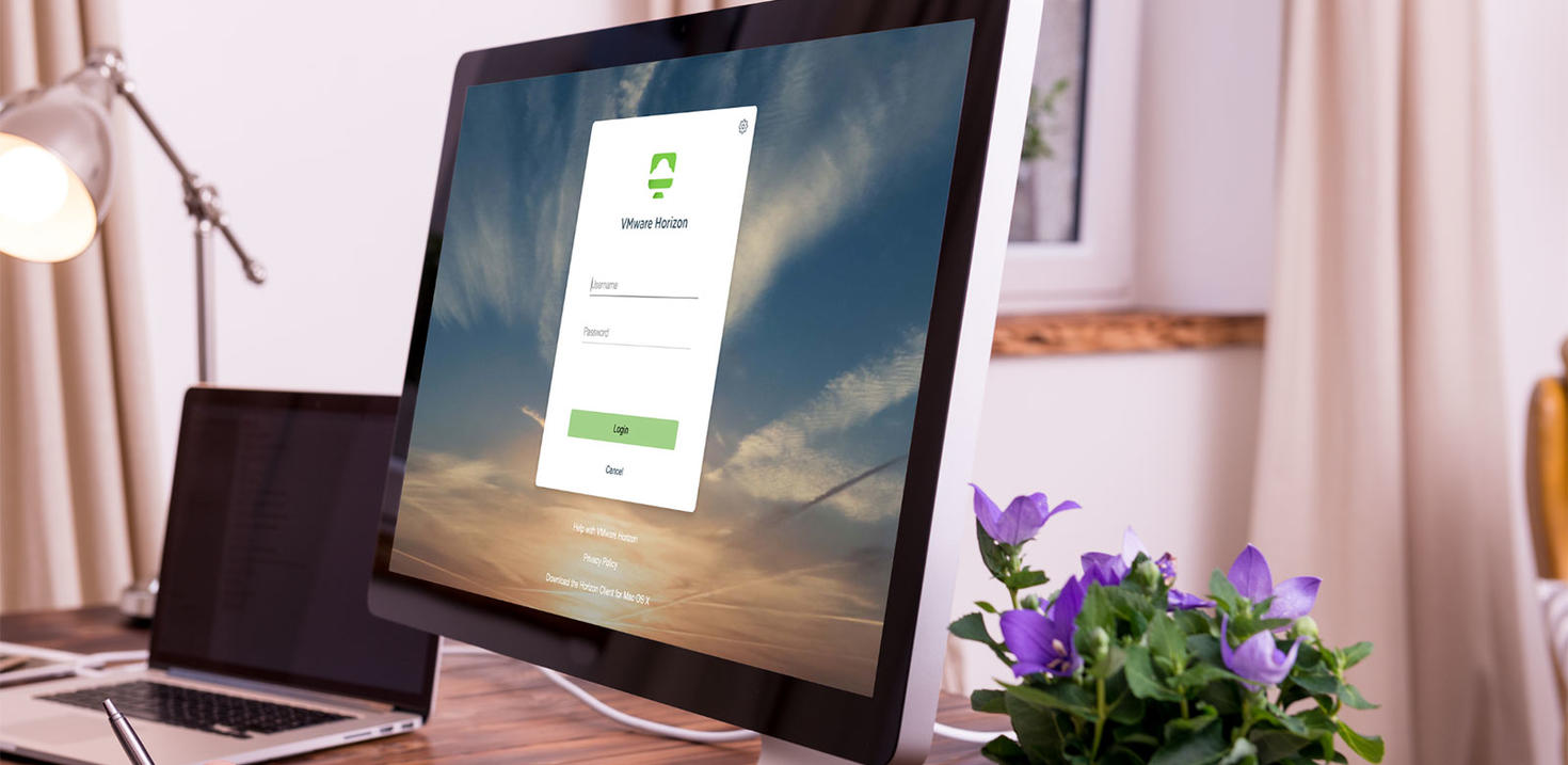 Un ordinateur dont le logiciel VMware Horizon est affiché.