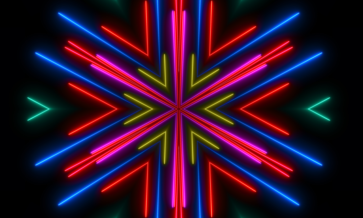 Image abstraite avec des lignes roses, vertes et bleues formant une forme d'étoile sur fond noir.